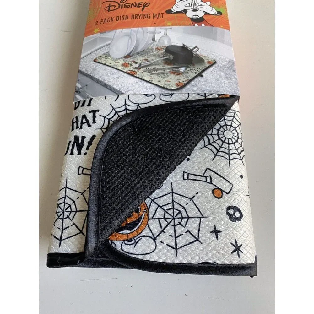 2 Pk Disney Mickey Mouse Halloween Drying Mat 16”x18” Pumpkins Spider Webs Candy